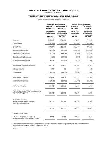 Thumbnail Dutch Lady Milk Industries Quarterly Report 2026-q2