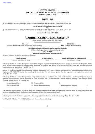 Thumbnail Carrier Global Quarterly Report 2021-q1