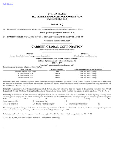 Thumbnail Carrier Global Quarterly Report 2026-q1