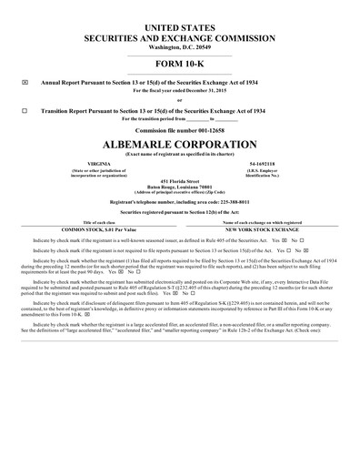 Thumbnail Albemarle Annual Report 2015