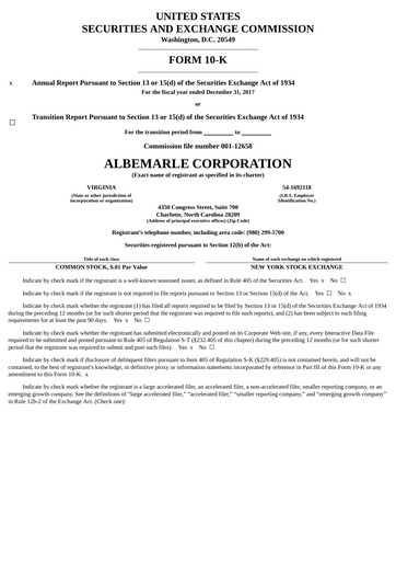 Thumbnail Albemarle Annual Report 2017