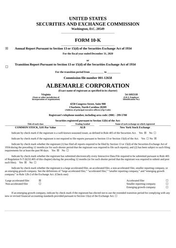 Thumbnail Albemarle Annual Report 2020