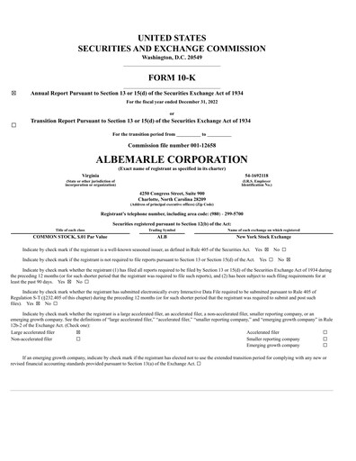 Thumbnail Albemarle Annual Report 2022