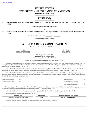 Thumbnail Albemarle Quarterly Report 2022-q1