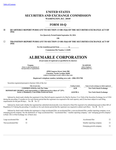 Thumbnail Albemarle Quarterly Report 2024-q3