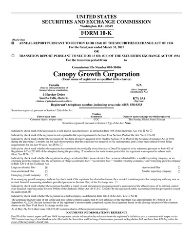 Thumbnail Canopy Growth Annual Report 2021