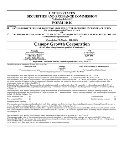 Thumbnail Canopy Growth Annual Report 2023