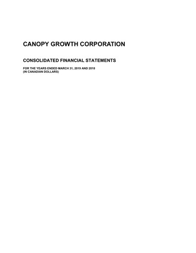 Thumbnail Canopy Growth Financial Statement 2019