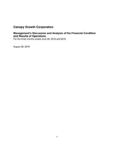 Thumbnail Canopy Growth Quarterly Report 2017-q1