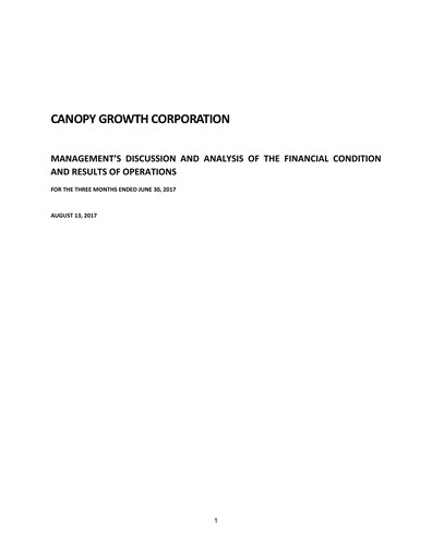 Thumbnail Canopy Growth Quarterly Report 2018-q1
