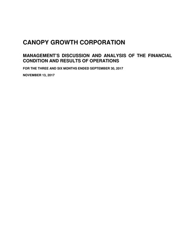 Thumbnail Canopy Growth Quarterly Report 2018-q2