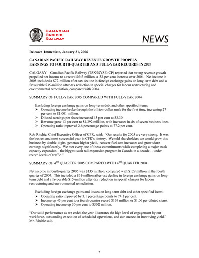 Thumbnail CPKC (Canadian Pacific Kansas City) Financial Statement 2005