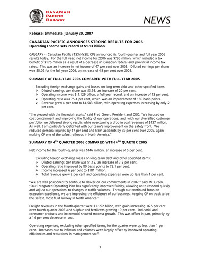 Thumbnail CPKC (Canadian Pacific Kansas City) Financial Statement 2006