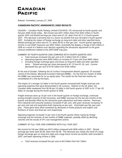 Thumbnail CPKC (Canadian Pacific Kansas City) Financial Statement 2008