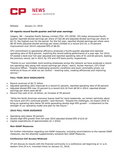 Thumbnail CPKC (Canadian Pacific Kansas City) Financial Statement 2015