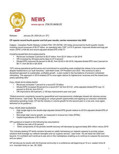 Thumbnail CPKC (Canadian Pacific Kansas City) Financial Statement 2019