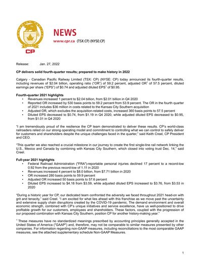 Thumbnail CPKC (Canadian Pacific Kansas City) Financial Statement 2021