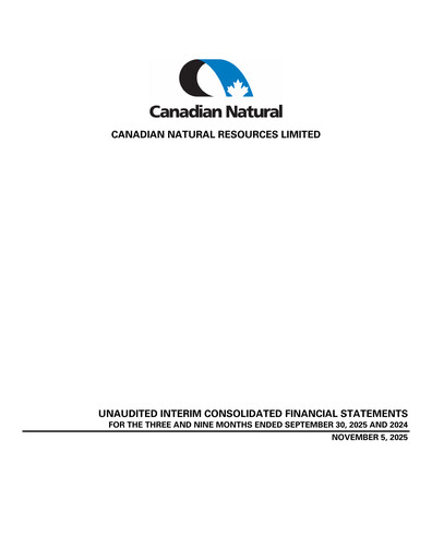 Thumbnail Canadian Natural Resources Financial Statement 2025-q3