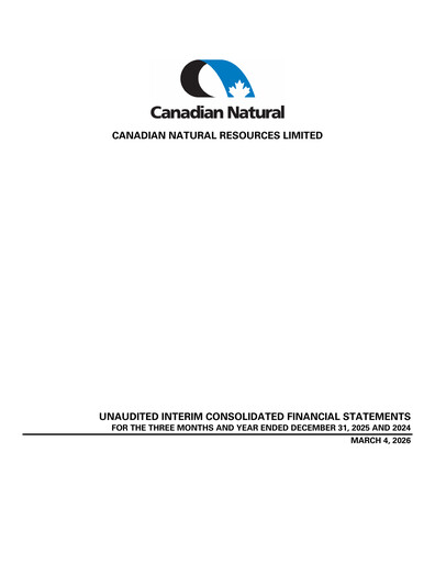 Thumbnail Canadian Natural Resources Financial Statement 2025-q4