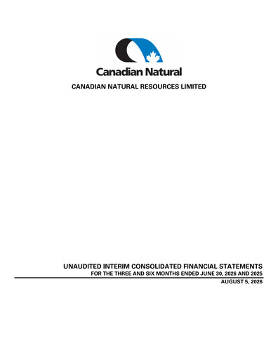 Thumbnail Canadian Natural Resources Financial Statement 2026-q2