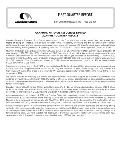 Thumbnail Canadian Natural Resources Quarterly Report 2026-q1