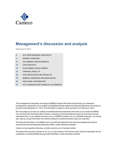Thumbnail Cameco
 Financial Statement 2014