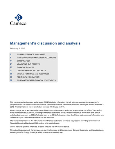 Thumbnail Cameco
 Financial Statement 2015