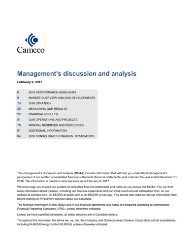 Thumbnail Cameco
 Financial Statement 2016