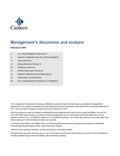Thumbnail Cameco
 Financial Statement 2017