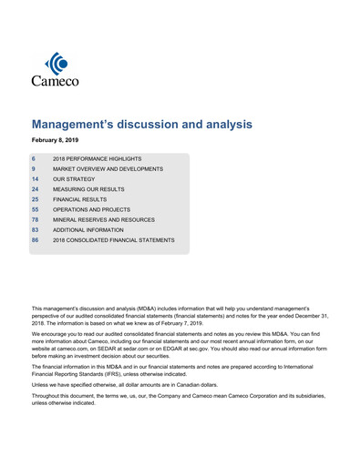 Thumbnail Cameco
 Financial Statement 2018