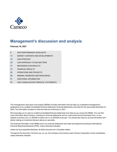 Thumbnail Cameco
 Financial Statement 2020