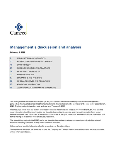 Thumbnail Cameco
 Financial Statement 2021