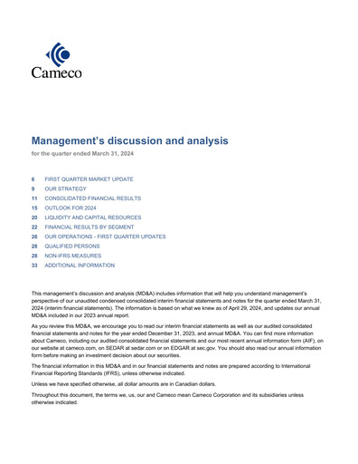 Thumbnail Cameco
 Quarterly Report 2024-q1