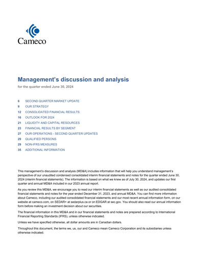 Thumbnail Cameco
 Quarterly Report 2024-q2
