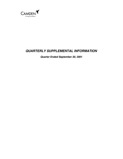 Thumbnail Camden Property Trust
 Quarterly Report 2001-q3