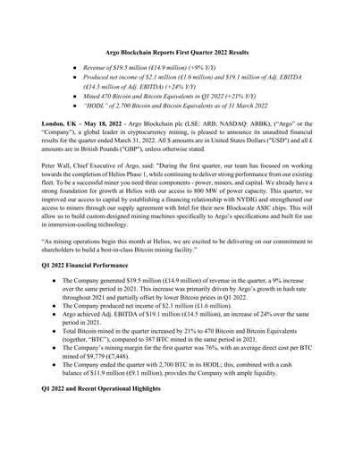 Thumbnail Argo Blockchain Quarterly Report 2022-q1