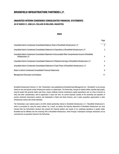 Thumbnail Brookfield Infrastructure Partners
 Quarterly Report 2008-q1