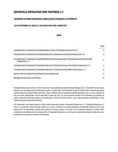 Thumbnail Brookfield Infrastructure Partners
 Quarterly Report 2008-q3