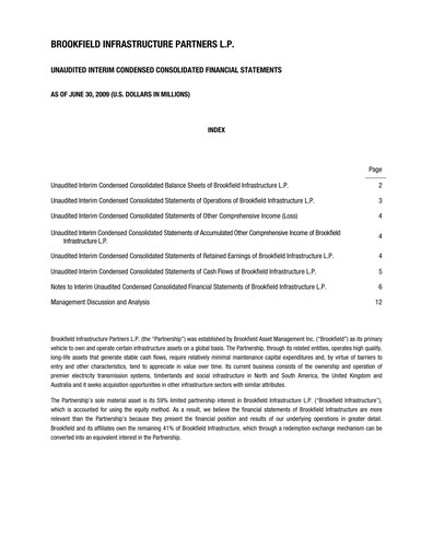 Thumbnail Brookfield Infrastructure Partners
 Quarterly Report 2009-q2