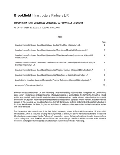 Thumbnail Brookfield Infrastructure Partners
 Quarterly Report 2009-q3