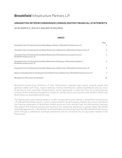 Thumbnail Brookfield Infrastructure Partners
 Quarterly Report 2010-q1