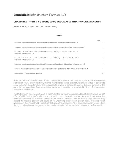 Thumbnail Brookfield Infrastructure Partners
 Quarterly Report 2010-q2