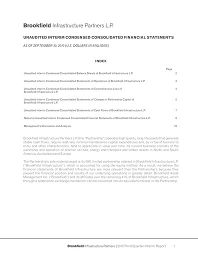 Thumbnail Brookfield Infrastructure Partners
 Quarterly Report 2010-q3