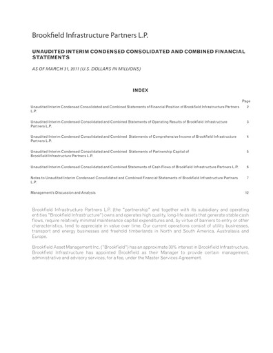 Thumbnail Brookfield Infrastructure Partners
 Quarterly Report 2011-q1