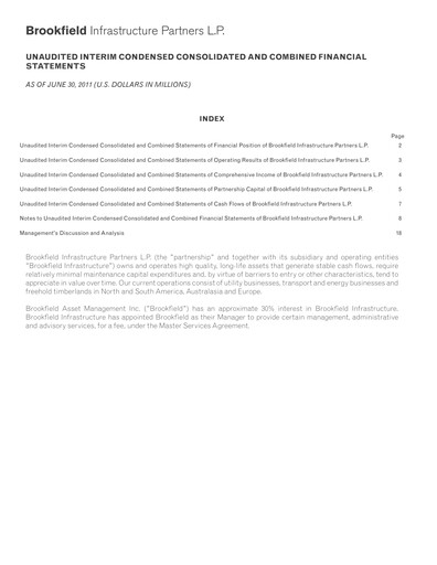 Thumbnail Brookfield Infrastructure Partners
 Quarterly Report 2011-q2