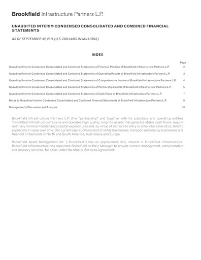 Thumbnail Brookfield Infrastructure Partners
 Quarterly Report 2011-q3