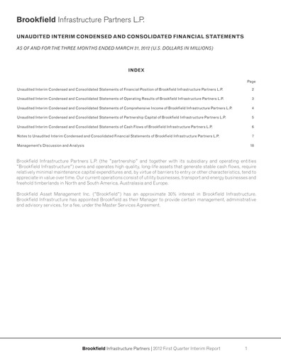 Thumbnail Brookfield Infrastructure Partners
 Quarterly Report 2012-q1