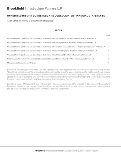 Thumbnail Brookfield Infrastructure Partners
 Quarterly Report 2012-q2