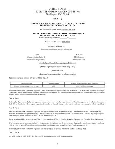 Thumbnail Brink's
 Quarterly Report 2023-q3
