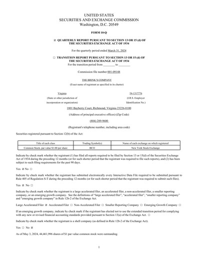 Thumbnail Brink's
 Quarterly Report 2024-q1